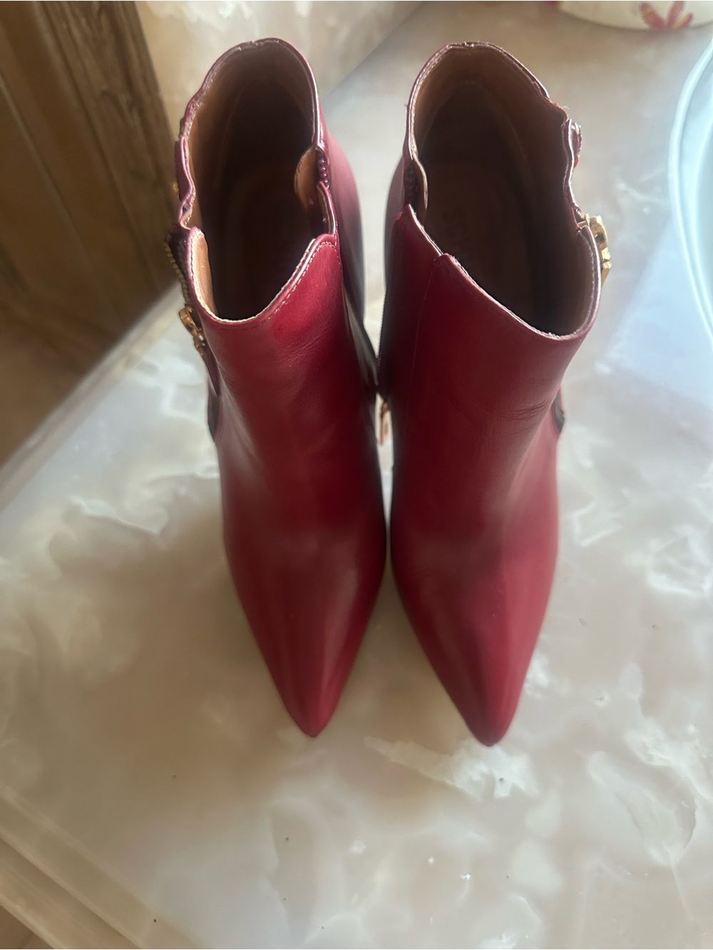 Schutz Burgundy Leather Pointed-Toe Ankle Booties – Size 41